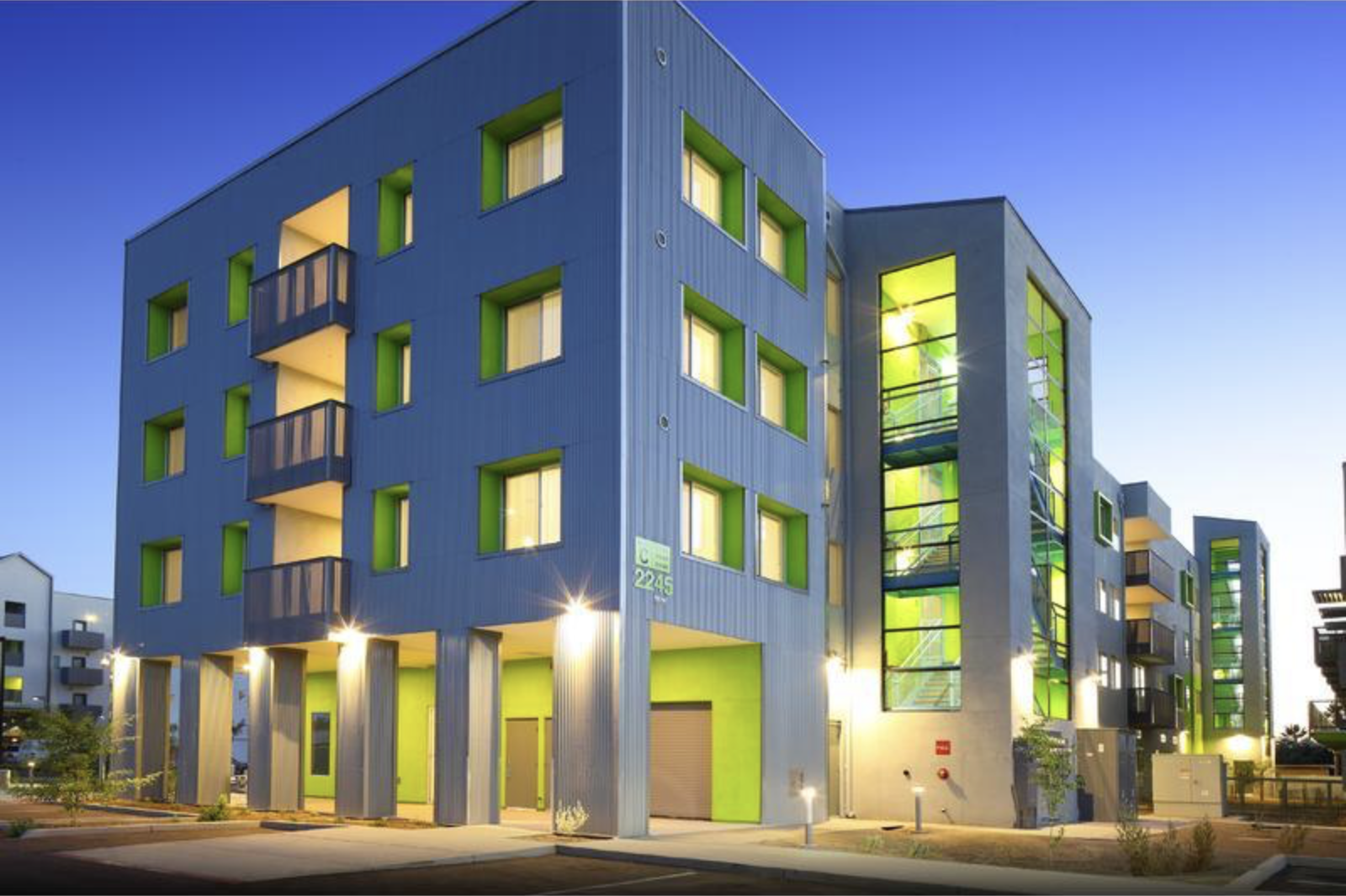 Modern multi-family residential buildings